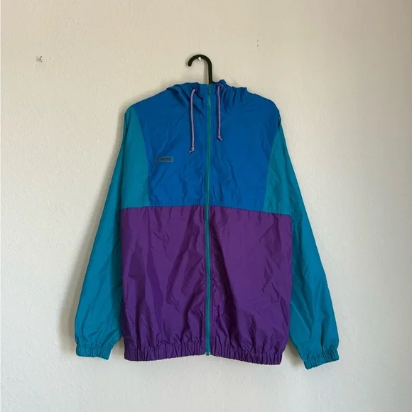 Vintage Columbia windbreaker jacket - retro colorblock track rain coat 80s 90s - Picture 7 of 12
